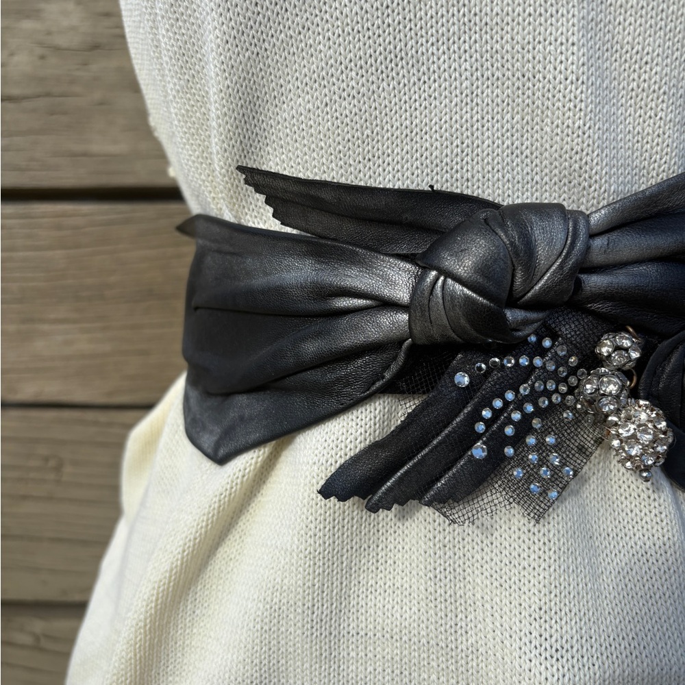 Vintage 80's Leather Knot Belt with Rhinestone Accent